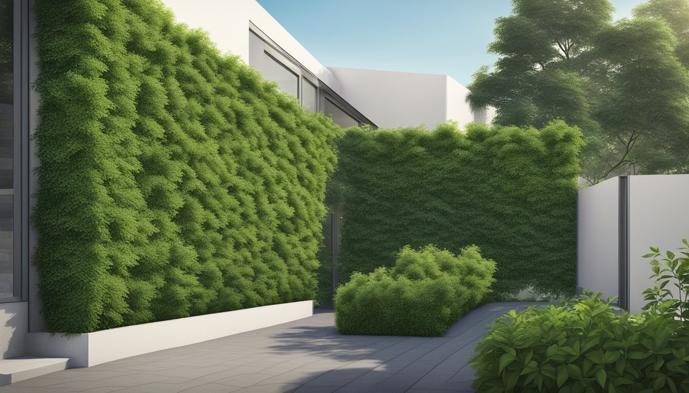 Tall, dense privet bushes create a barrier, blocking the view and providing privacy. Their deep green leaves form a thick wall, creating a secluded and peaceful space