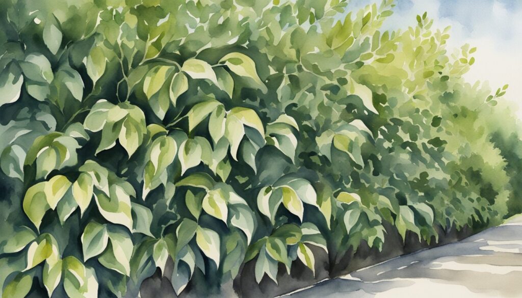 A row of tall Pittosporum Silver Sheen plants creating a dense, green wall for privacy