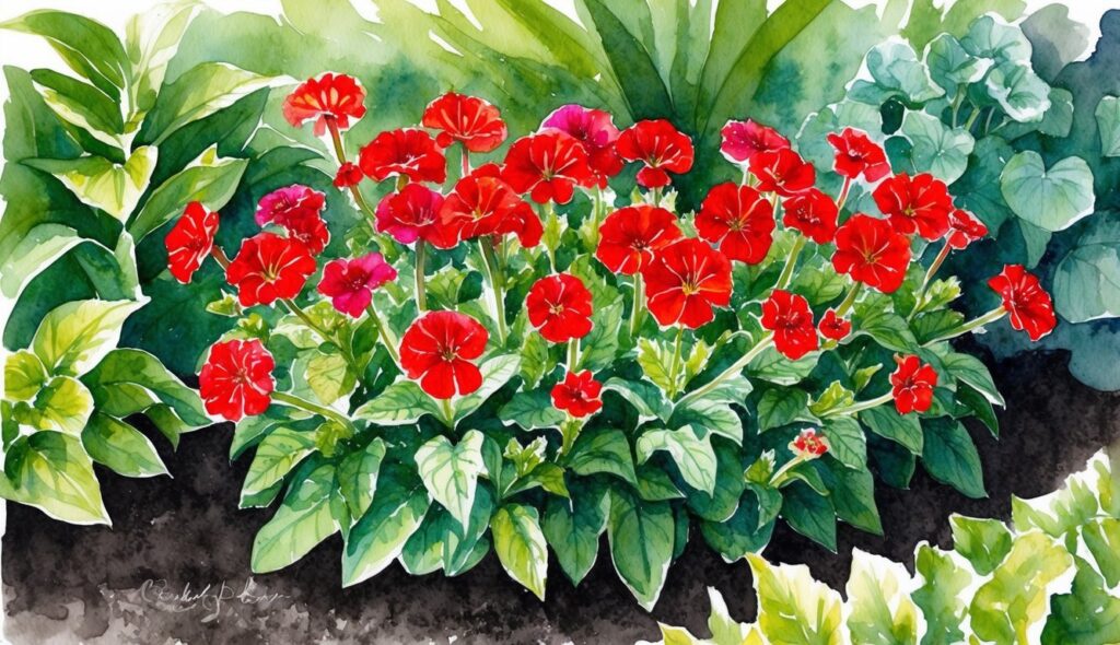 Vibrant nasturtium flowers bloom in a garden bed, surrounded by fresh green foliage