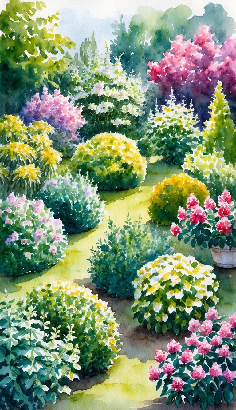 A lush garden with 11 different flowering shrubs, all thriving in the shade