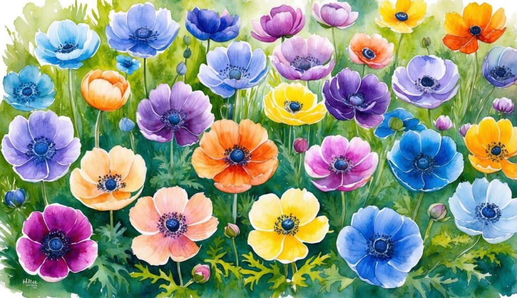 A vibrant array of 19 multi-hued primroses in full bloom, creating a colorful and lively scene for a spring garden