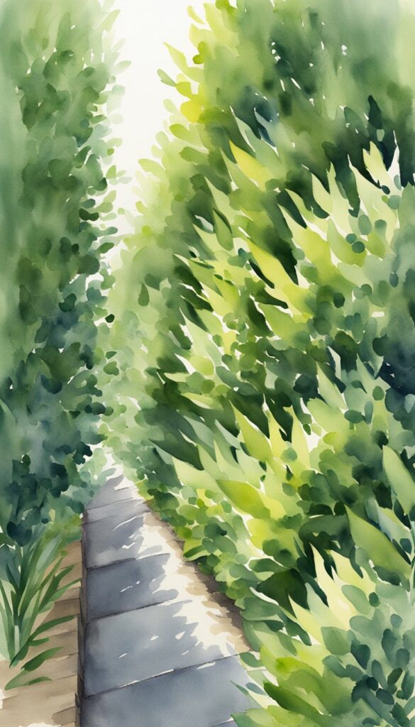 A row of privet hedge plants grows rapidly, forming a dense green barrier for privacy