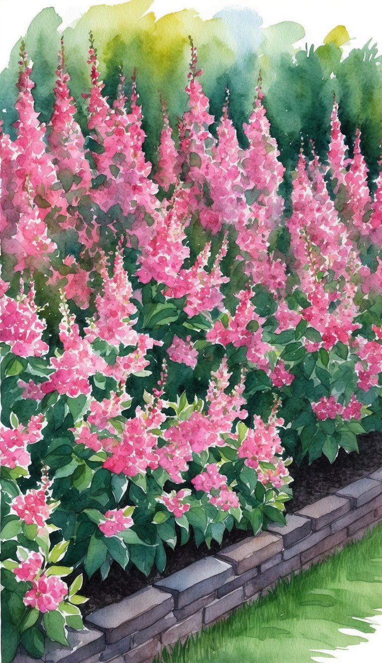 A garden bed filled with Wine & Roses Weigela shrubs in full bloom, showcasing their vibrant, long-lasting color