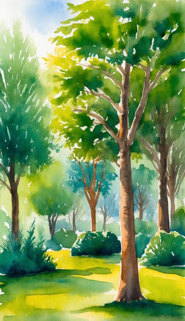 A variety of fast-growing trees casting shade in a lush, green landscape