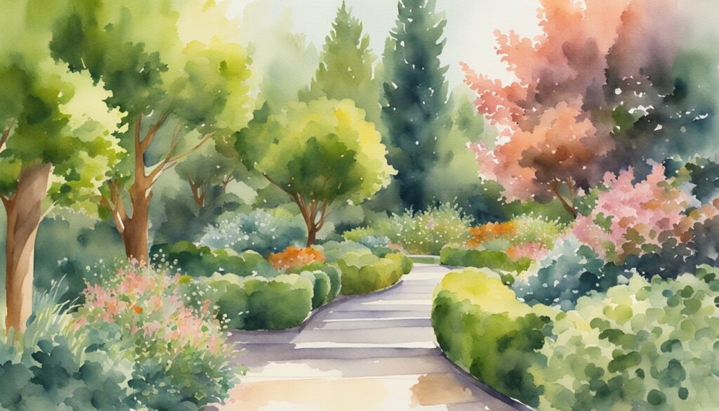 A lush garden with tall Virescens Western Red Cedar hedges providing privacy, growing rapidly in the sunlight